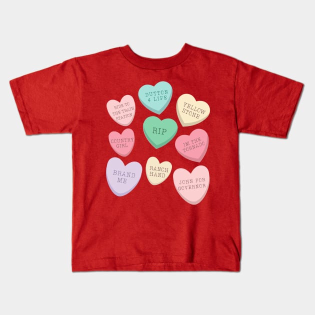 Yellowstone Valentines Conversation Hearts Kids T-Shirt by WearablePSA